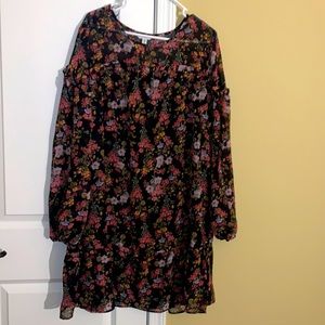 XXXL long sleeve sheer floral dress. New w/tags. Slip underneath ruffle @ bottom